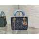 Dior Lady Dior Mini Chain Bag in Satin with Blue Bead Embroidery