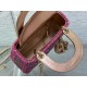 Dior Lady Dior Mini Chain Bag in Satin with Pink Resin Pearl Embroidery