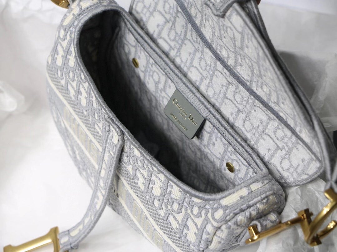 Dior Saddle Bag In Grey Dior Oblique Embroidery