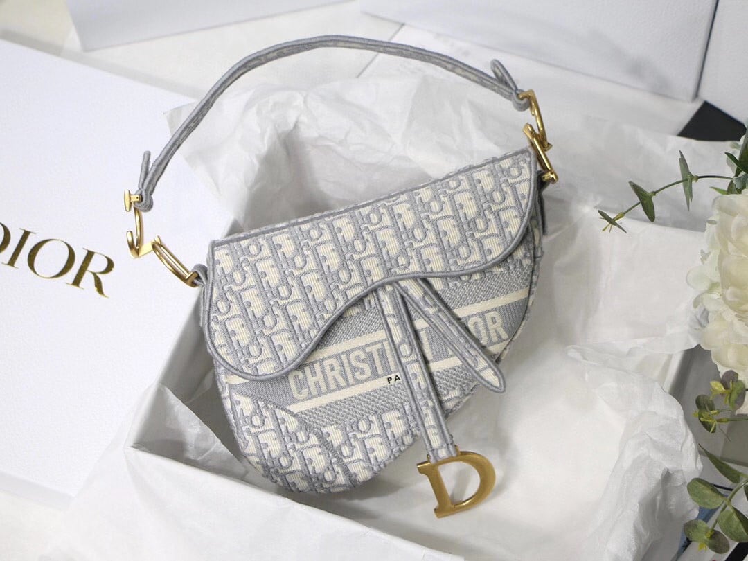 Dior Saddle Bag In Grey Dior Oblique Embroidery