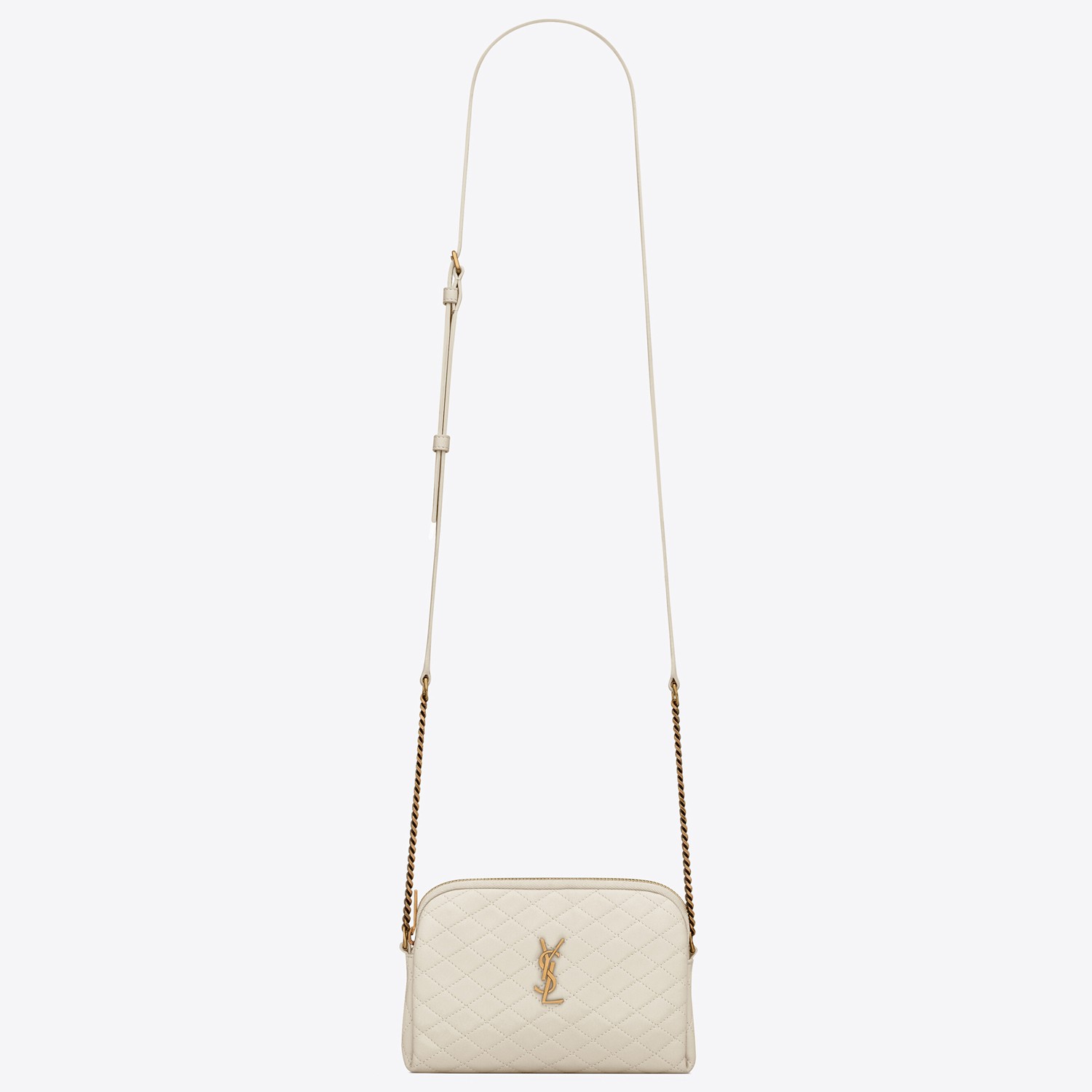 Saint Laurent Gaby Zipped Pouch in White Quilted Lambskin