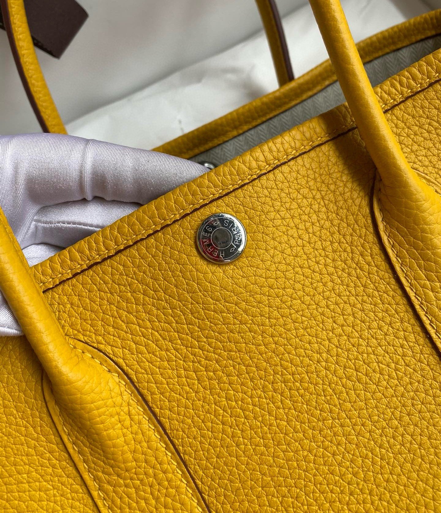 Hermes Garden Party 30 Handmade Bag in Jaune Ambre Clemence Leather