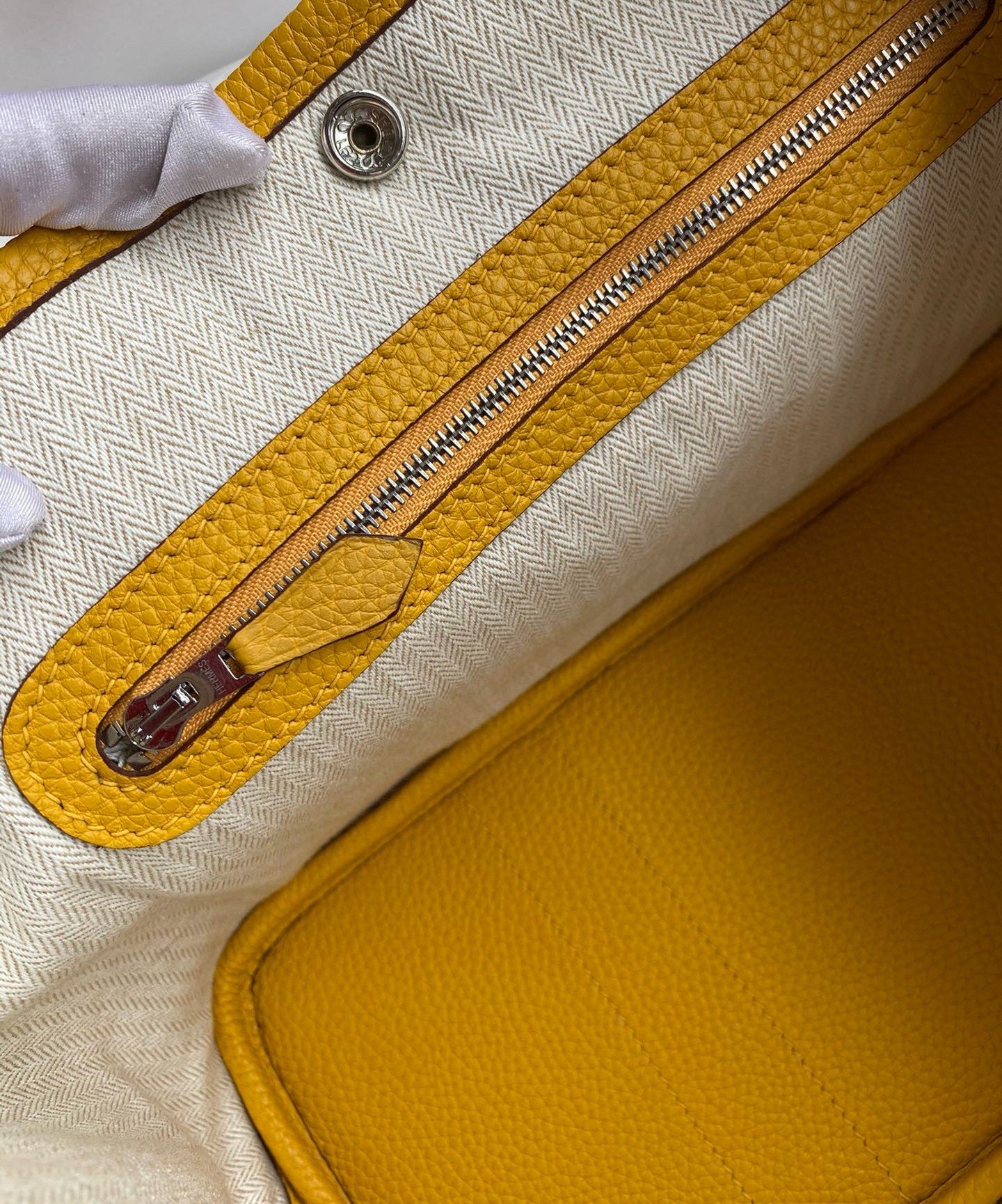 Hermes Garden Party 30 Handmade Bag in Jaune Ambre Clemence Leather