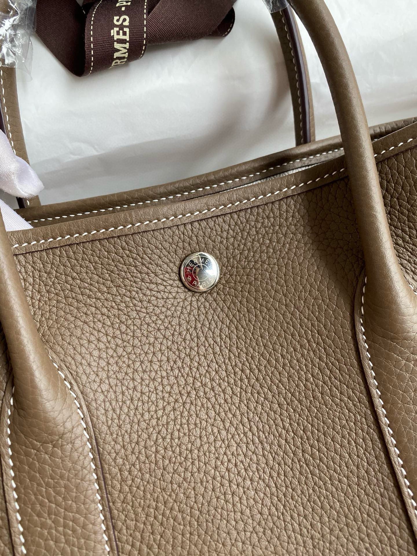 Hermes Garden Party 30 Handmade Bag in Taupe Clemence Leather