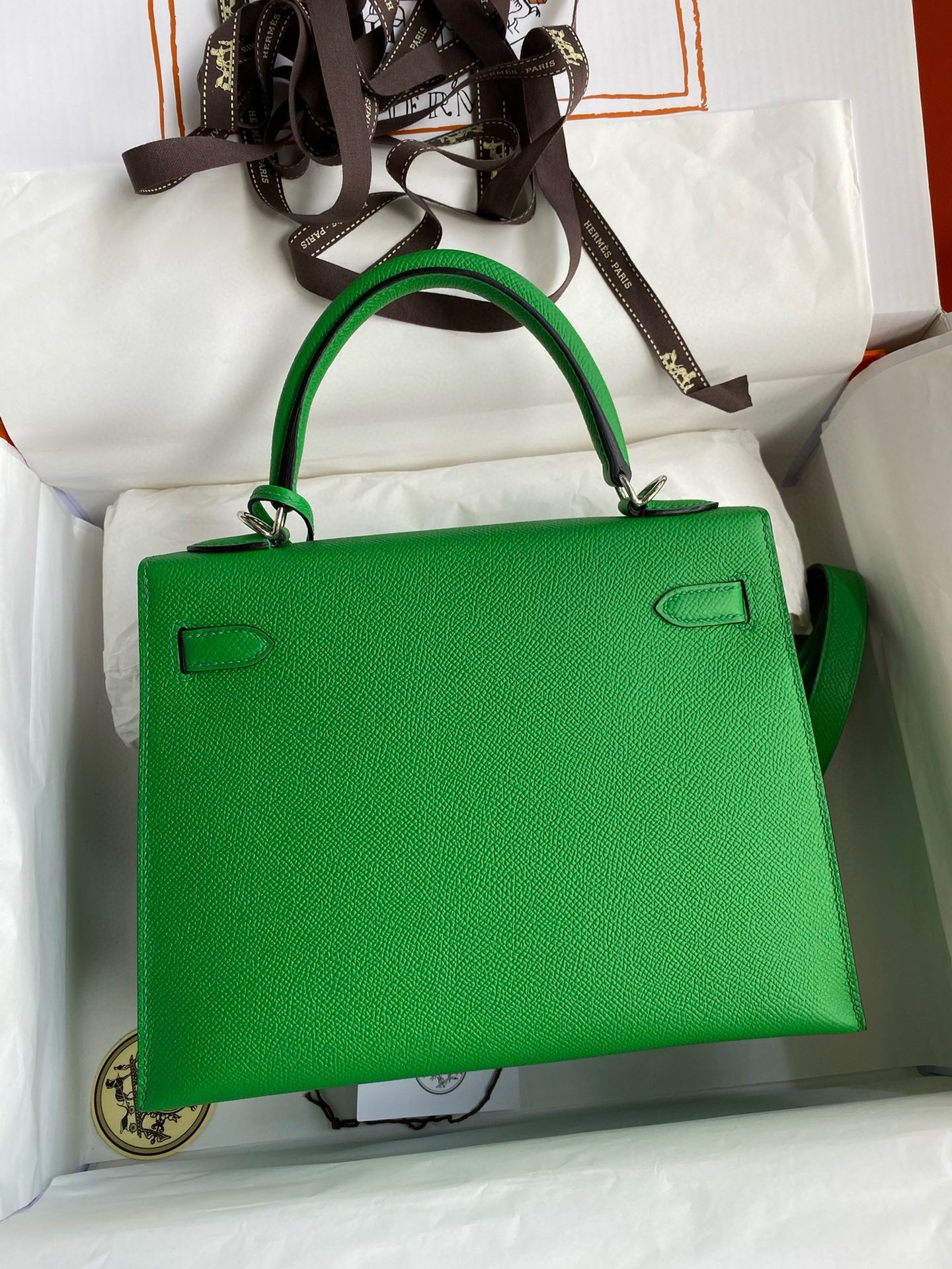 Hermes Kelly Sellier 28 Handmade Bag In Bamboo Epsom Calfskin