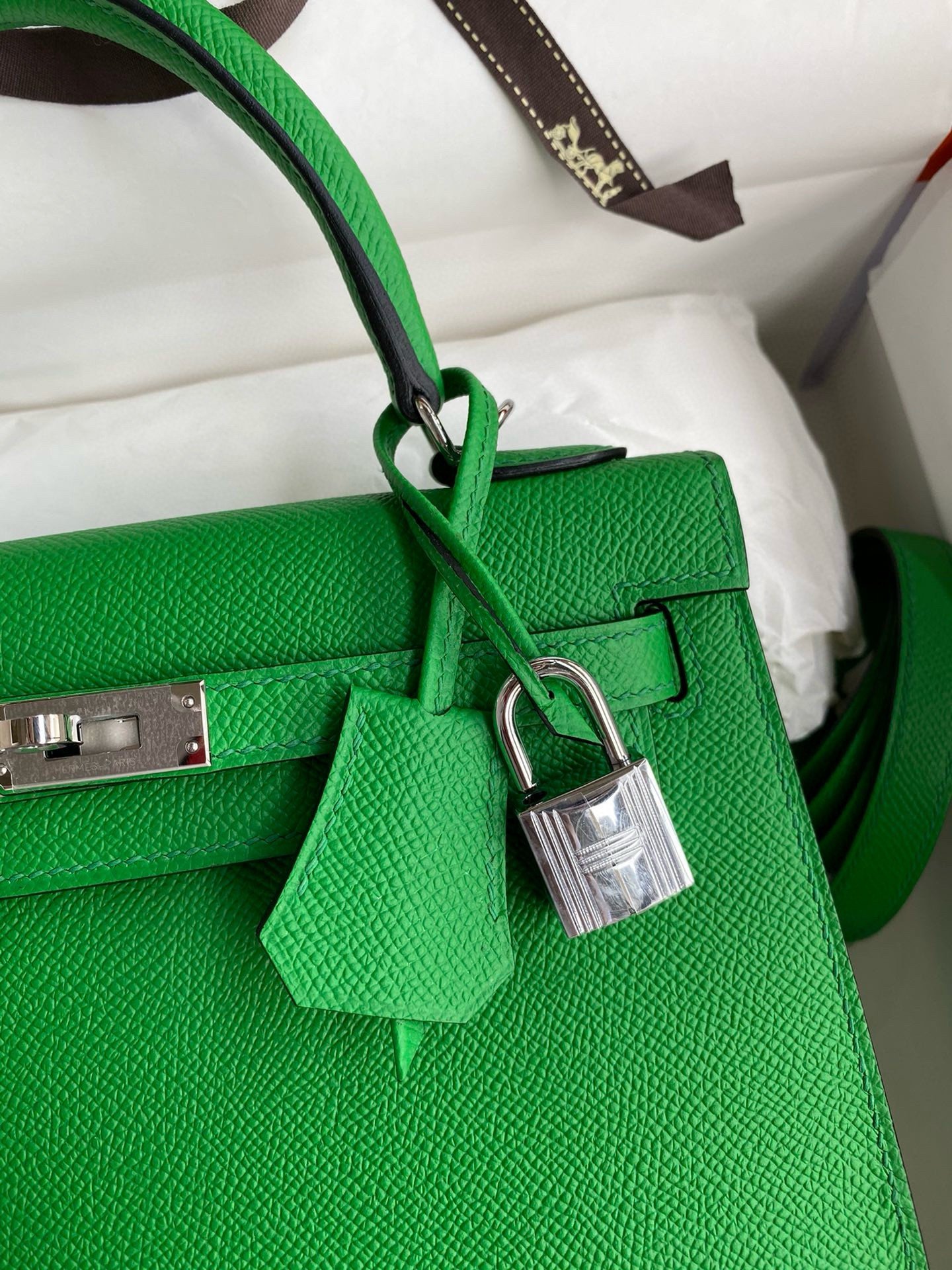 Hermes Kelly Sellier 28 Handmade Bag In Bamboo Epsom Calfskin