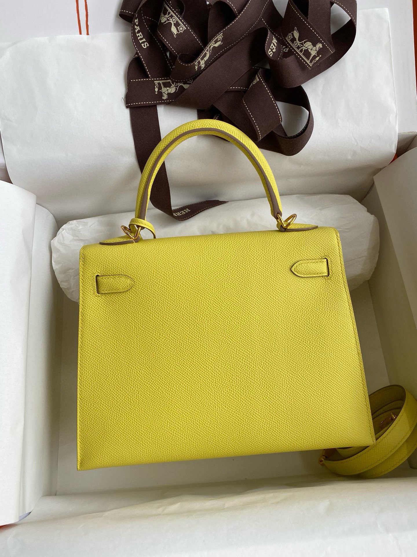 Hermes Kelly Sellier 28 Handmade Bag In Lime Epsom Calfskin