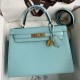 Hermes Kelly Sellier 32 Handmade Bag Blue Atoll Black Epsom Calfskin