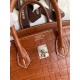 Hermes Birkin 25 Retourne Handmade Bag In Gold Matte Alligator Leather