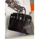 Hermes Birkin 25 Retourne Handmade Bag In Black Shiny Alligator Leather