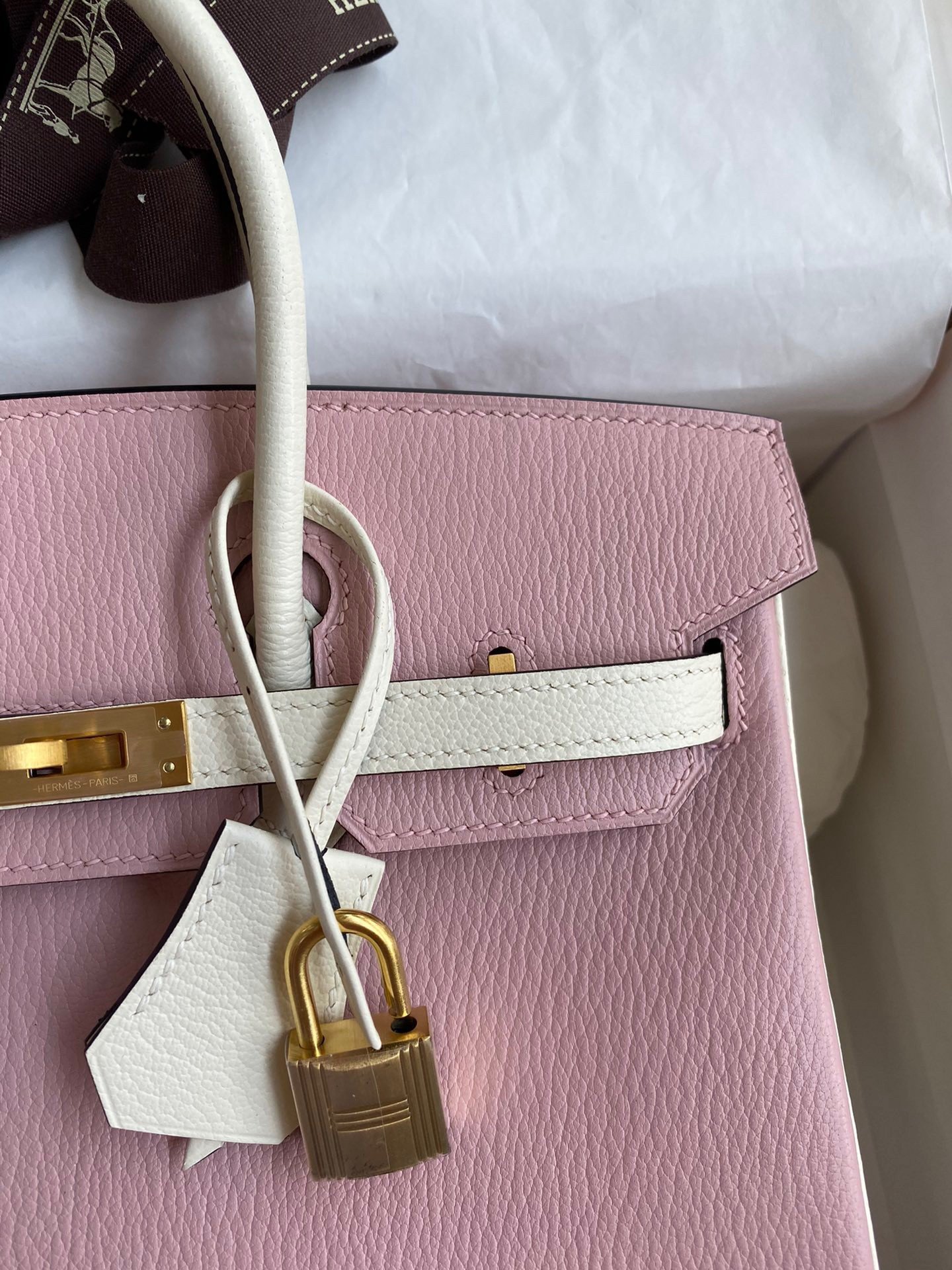 Hermes HSS Birkin 25 Bicolor Bag in Pink and Craie Chevre Mysore Leather