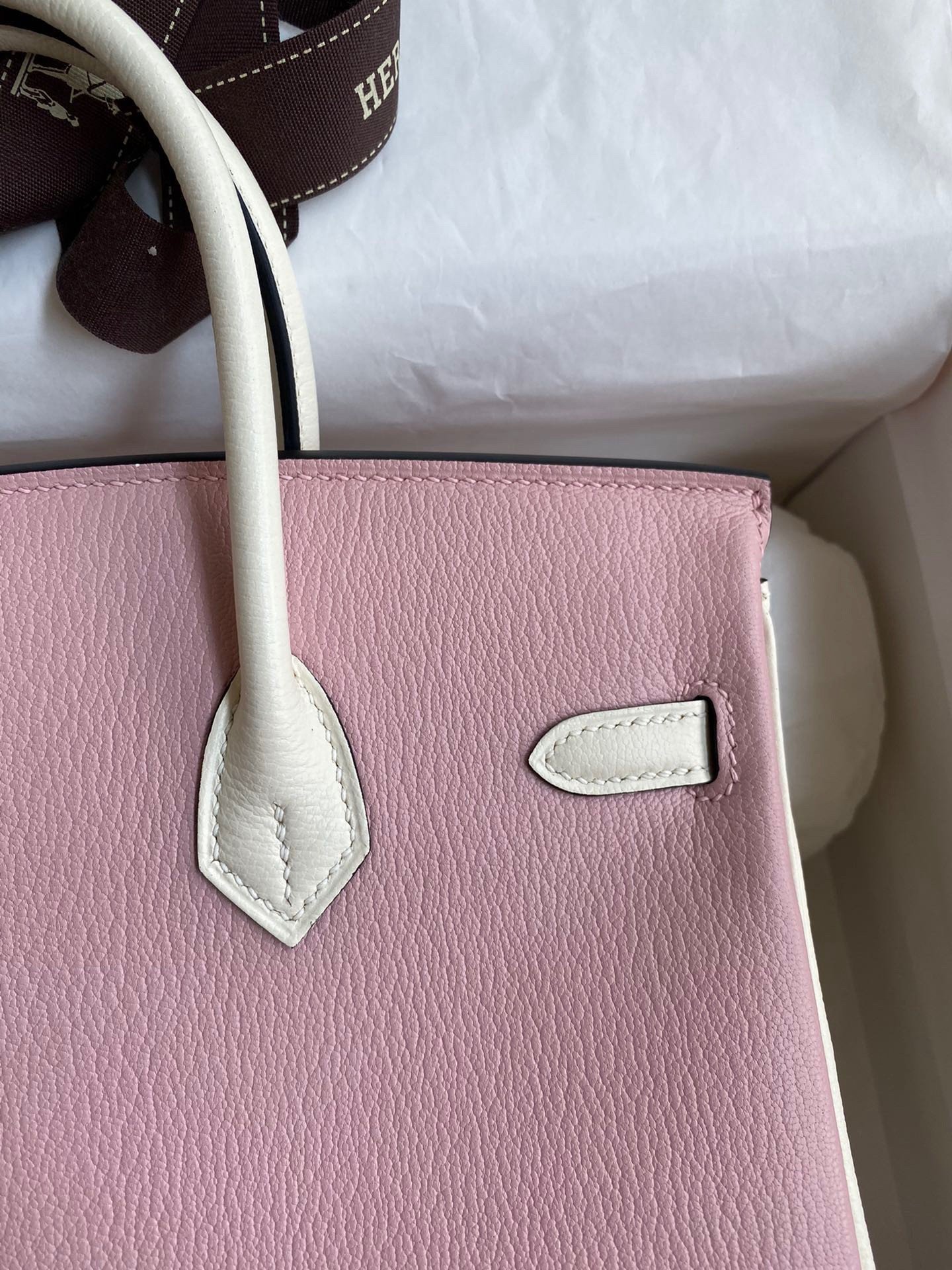 Hermes HSS Birkin 25 Bicolor Bag in Pink and Craie Chevre Mysore Leather