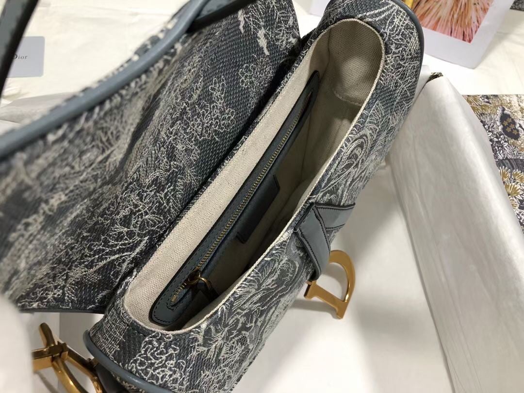 Dior Saddle Bag In Grey Toile de Jouy Reverse Jacquard