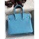 Hermes Birkin 25 Retourne Handmade Bag In Blue Aztec Chevre Mysore Leather