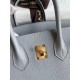 Hermes Birkin 25 Retourne Handmade Bag In Blue Glacier Clemence Leather