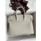 Hermes Birkin 25 Retourne Handmade Bag In Pearl Grey Clemence Leather