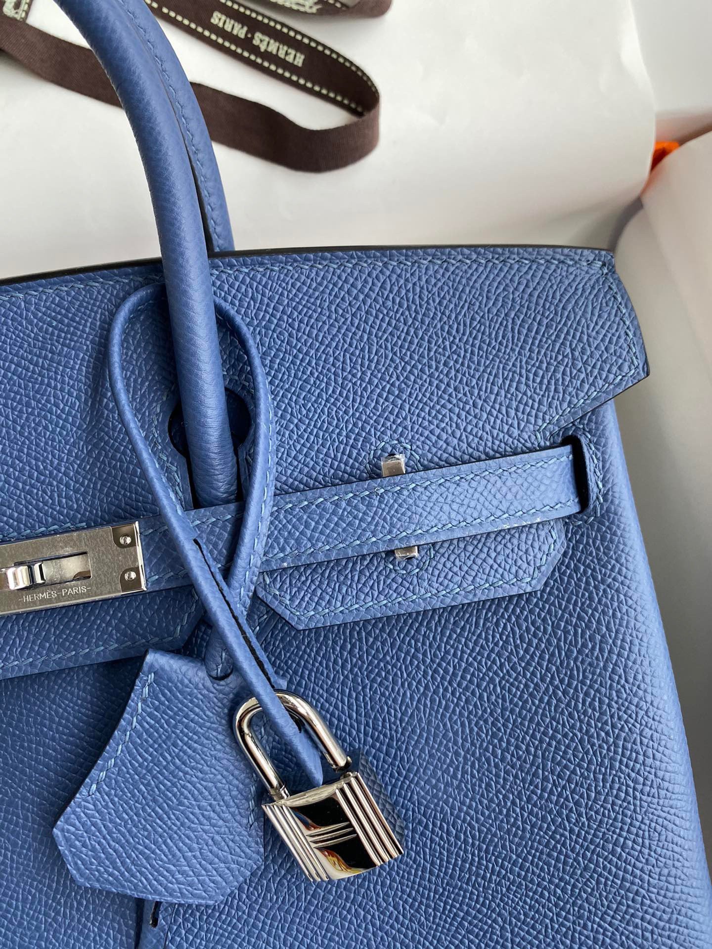 Hermes Birkin 25 Retourne Handmade Bag In Blue Agate Epsom Calfskin