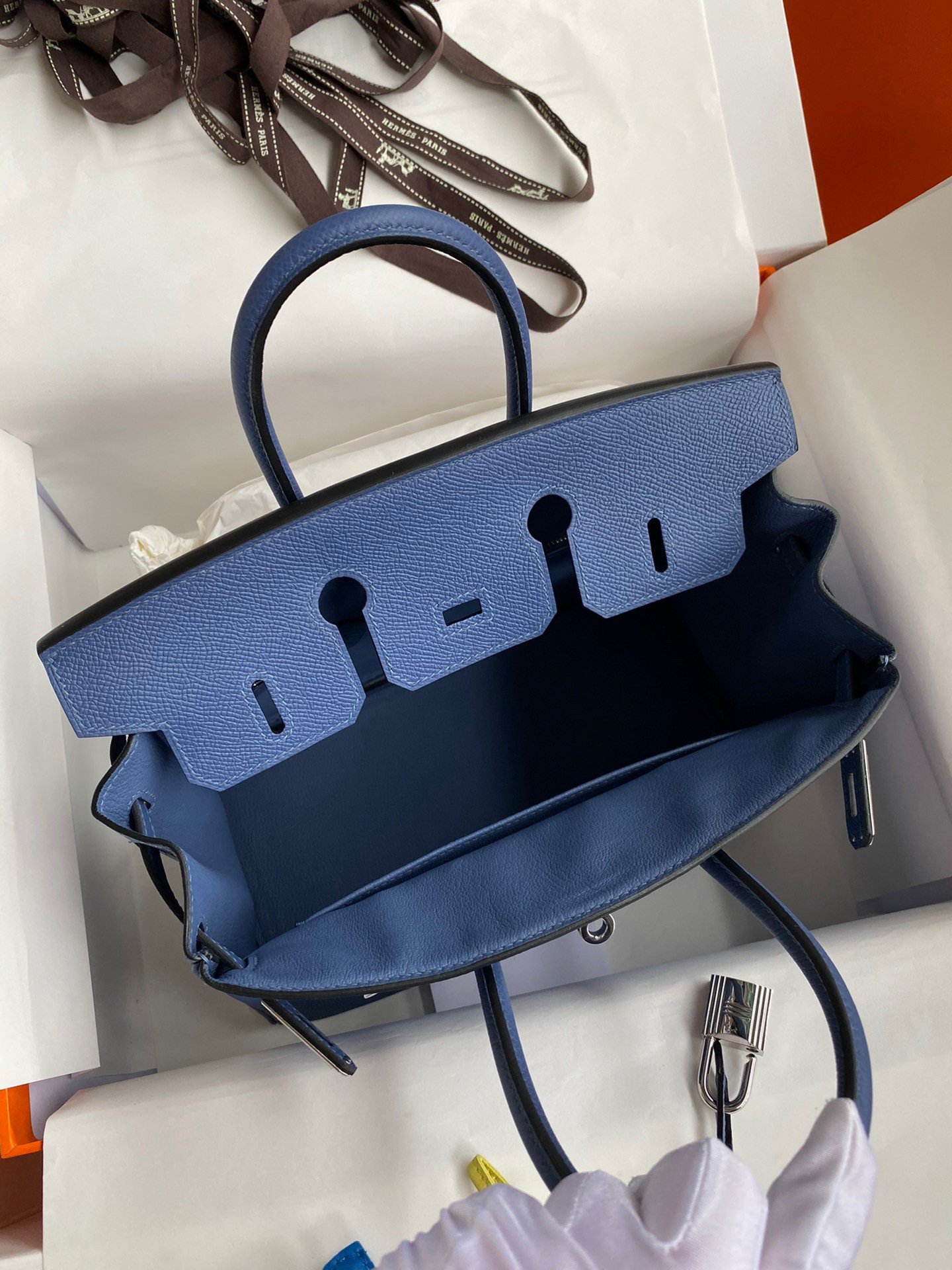 Hermes Birkin 25 Retourne Handmade Bag In Blue Agate Epsom Calfskin