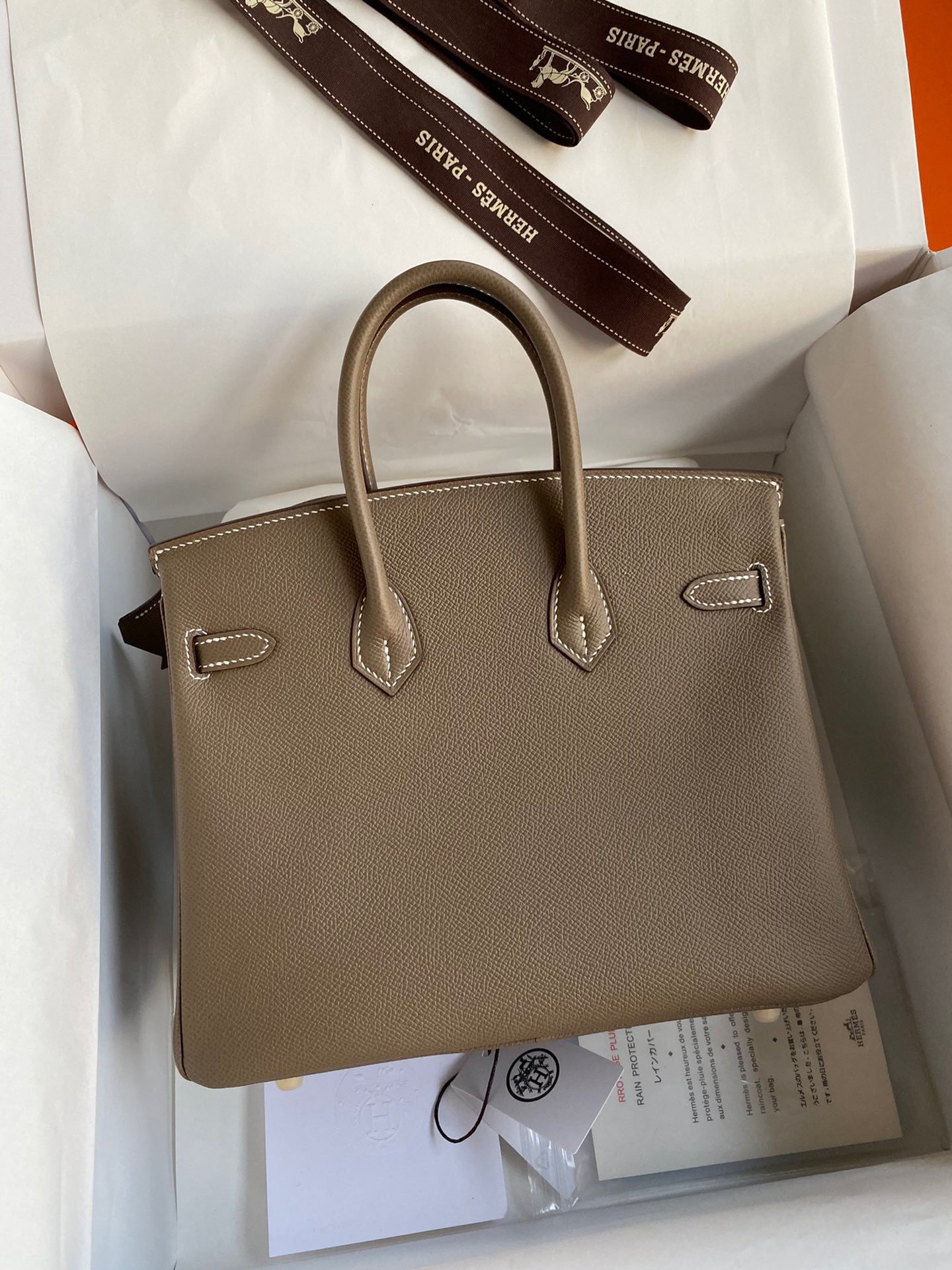 Hermes Birkin 25 Retourne Handmade Bag In Taupe Epsom Calfskin