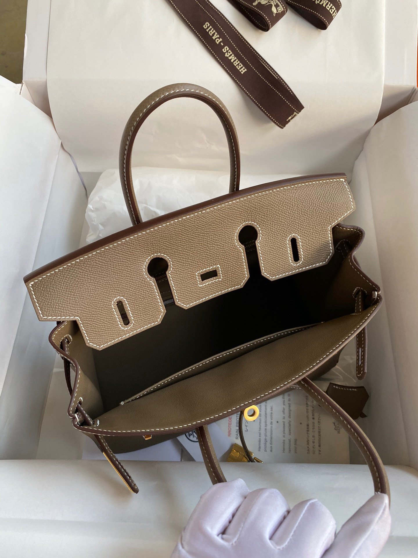 Hermes Birkin 25 Retourne Handmade Bag In Taupe Epsom Calfskin