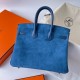 Hermes Birkin 25 Grizzly Bag in Blue Veau Doblis and Swift Leather