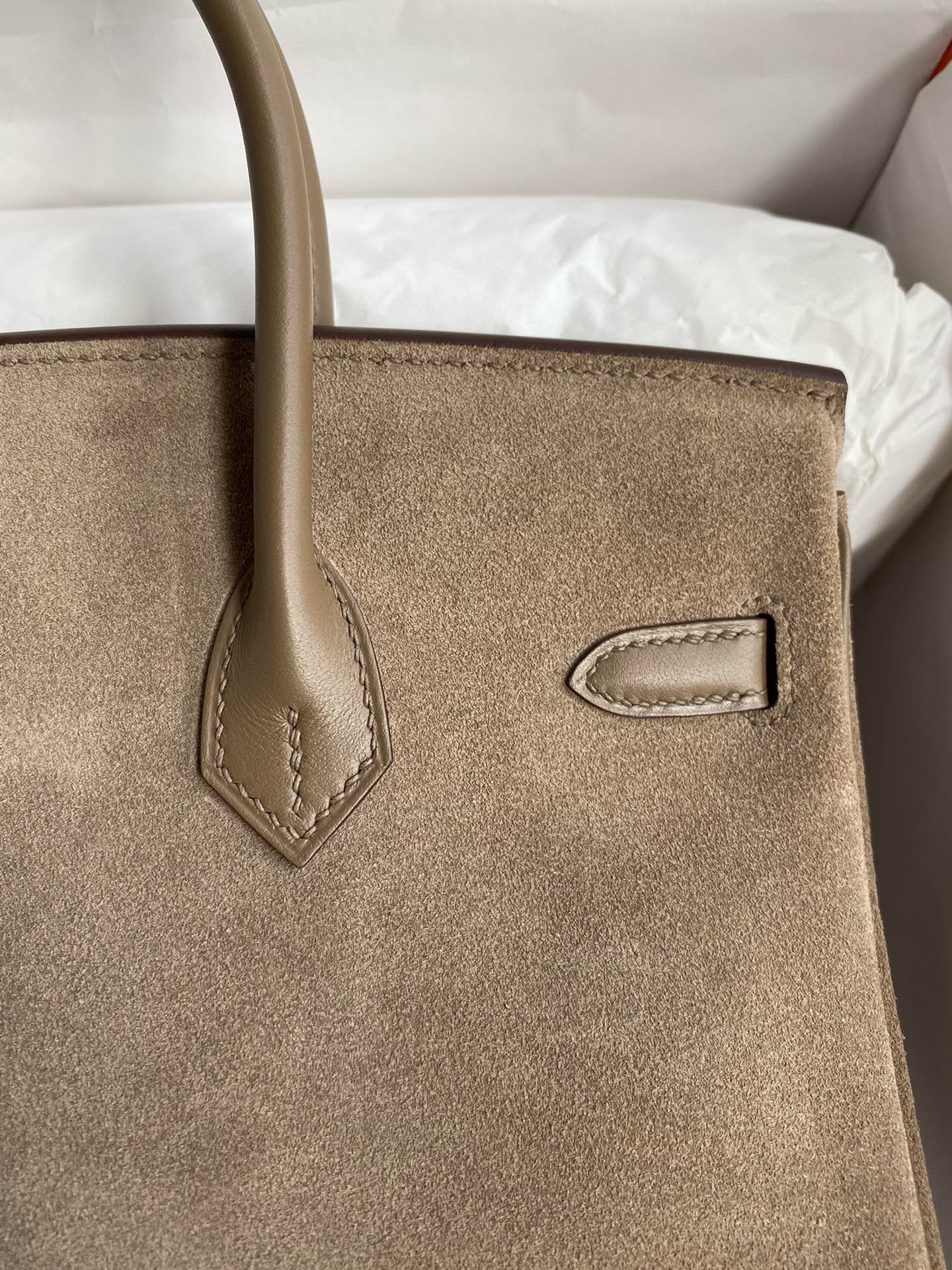 Hermes Birkin 25 Grizzly Bag in Taupe Veau Doblis and Swift Leather