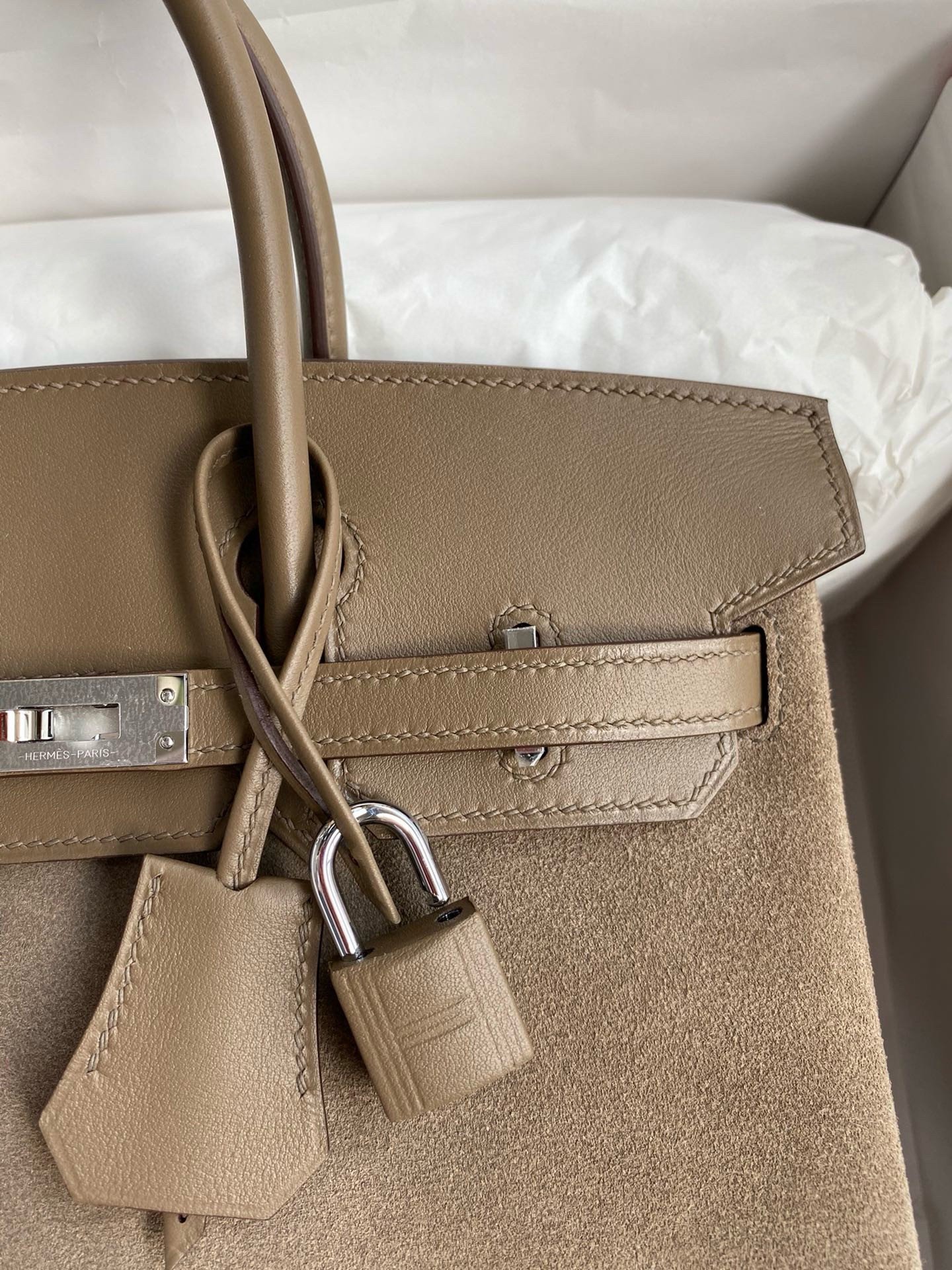 Hermes Birkin 25 Grizzly Bag in Taupe Veau Doblis and Swift Leather