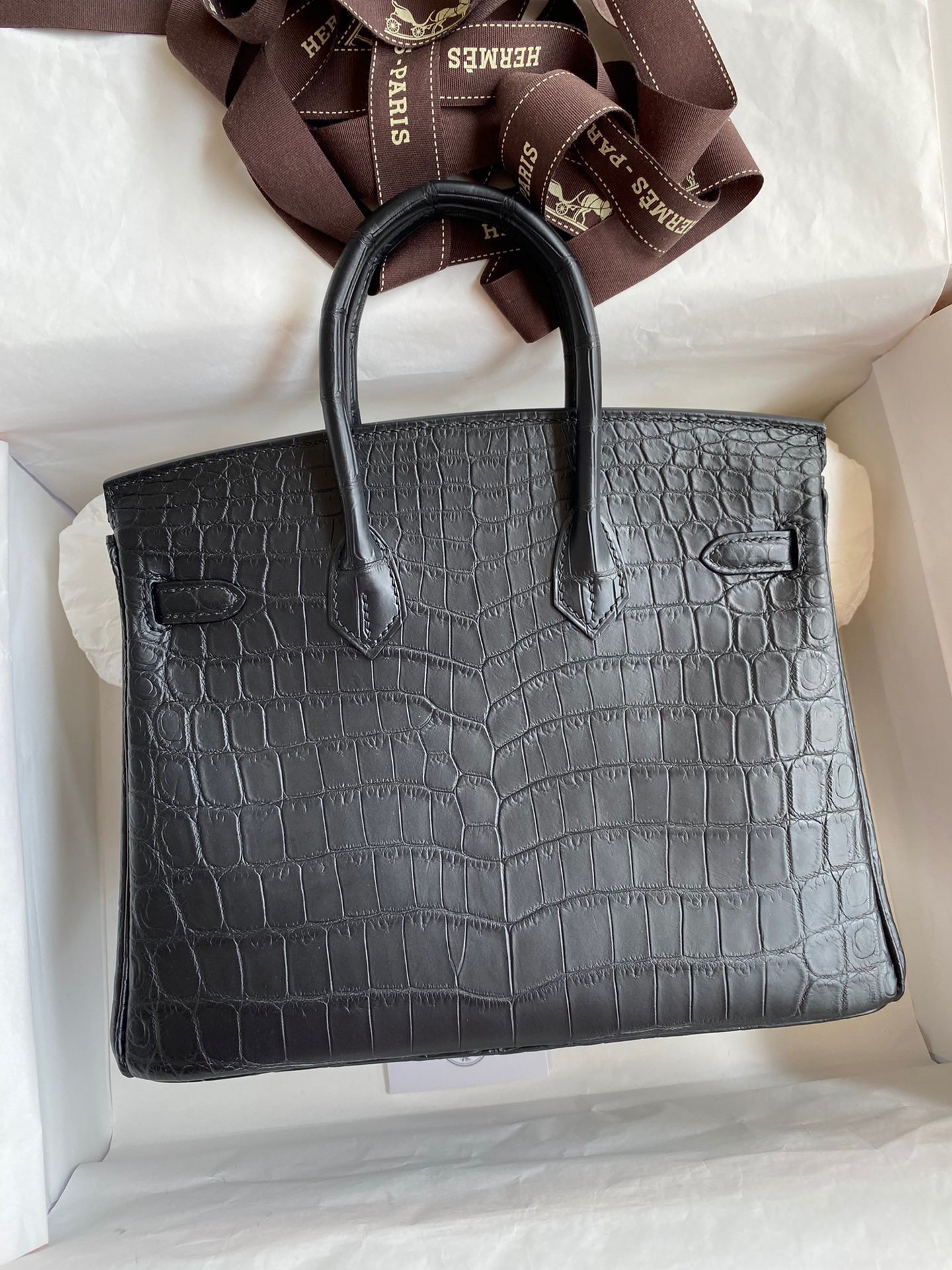 Hermes Birkin 25 Handmade Bag In Black Crocodile Niloticus Matte Skin