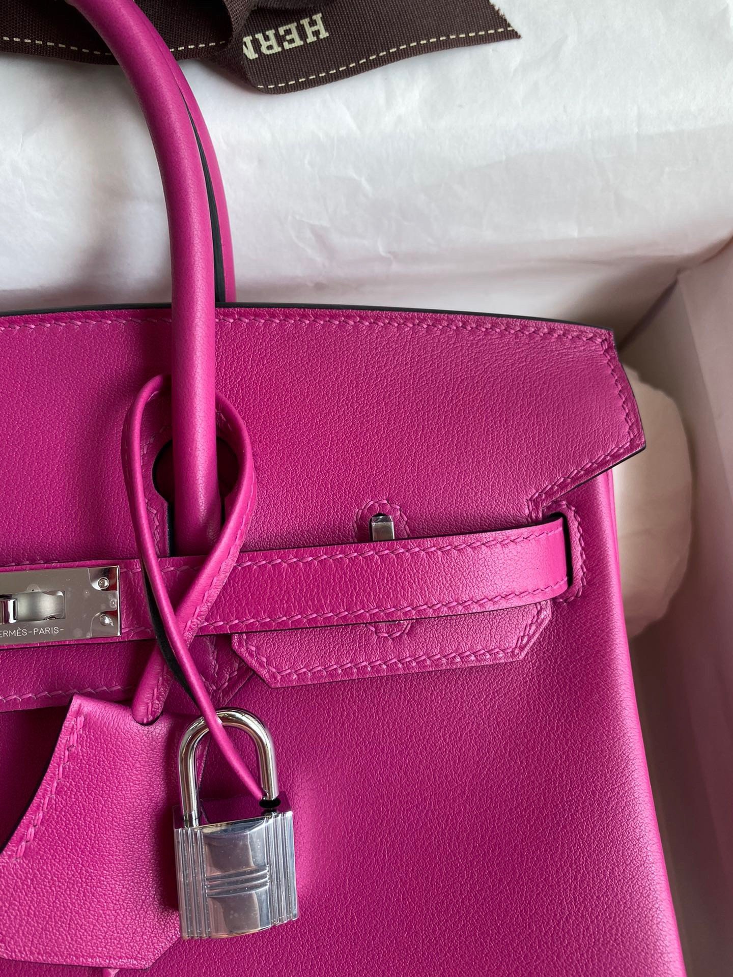 Hermes Birkin 25 Retourne Handmade Bag In Rose Purple Swift Calfskin