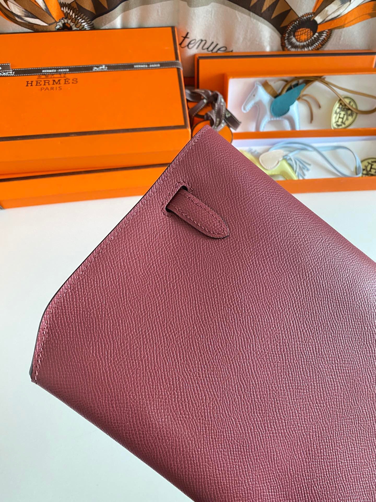 Hermes Kelly Depeches 25 Pouch in Bordeaux Epsom Calfskin