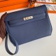 Hermes Kelly Depeches 25 Pouch in Blue Saphir Epsom Calfskin