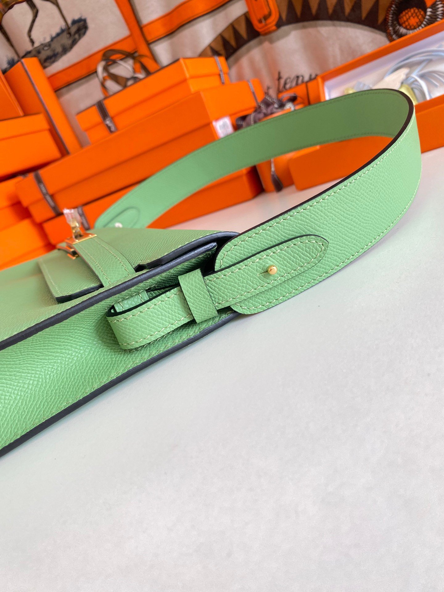 Hermes Kelly Depeches 25 Pouch in Vert Criquet Epsom Calfskin