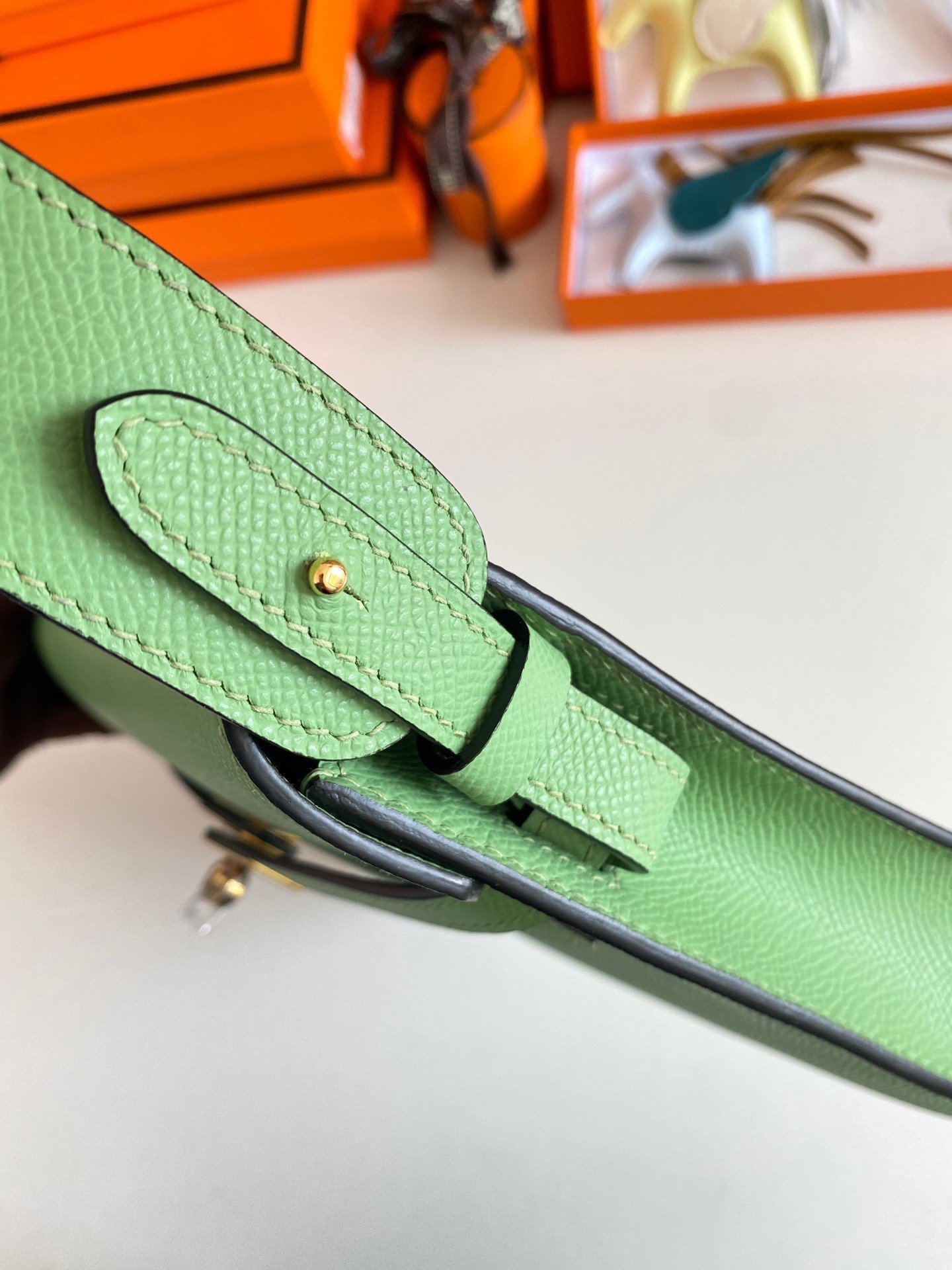 Hermes Kelly Depeches 25 Pouch in Vert Criquet Epsom Calfskin