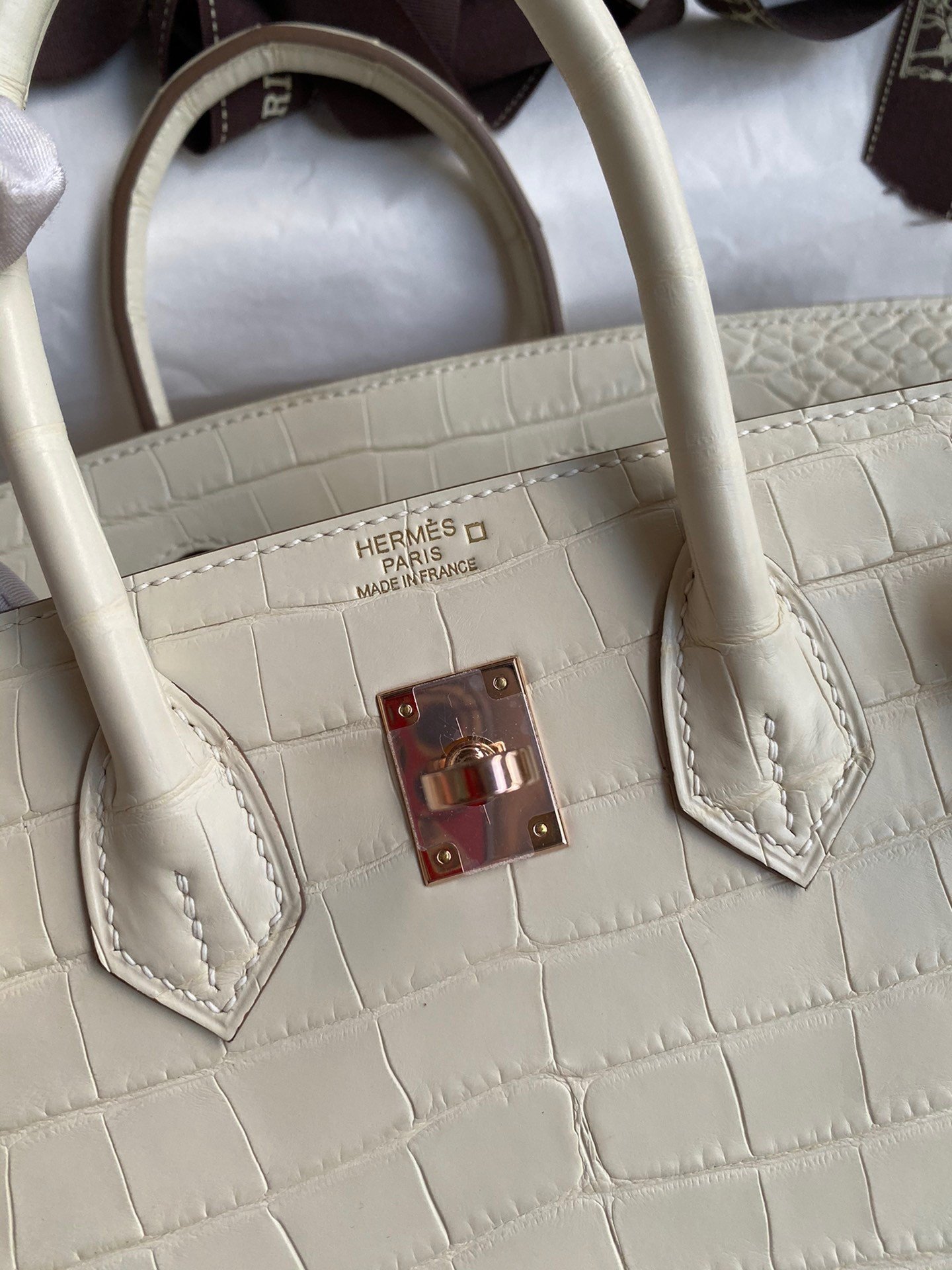 Hermes Birkin 25 Retourne Handmade Bag In Nata Matte Alligator Leather