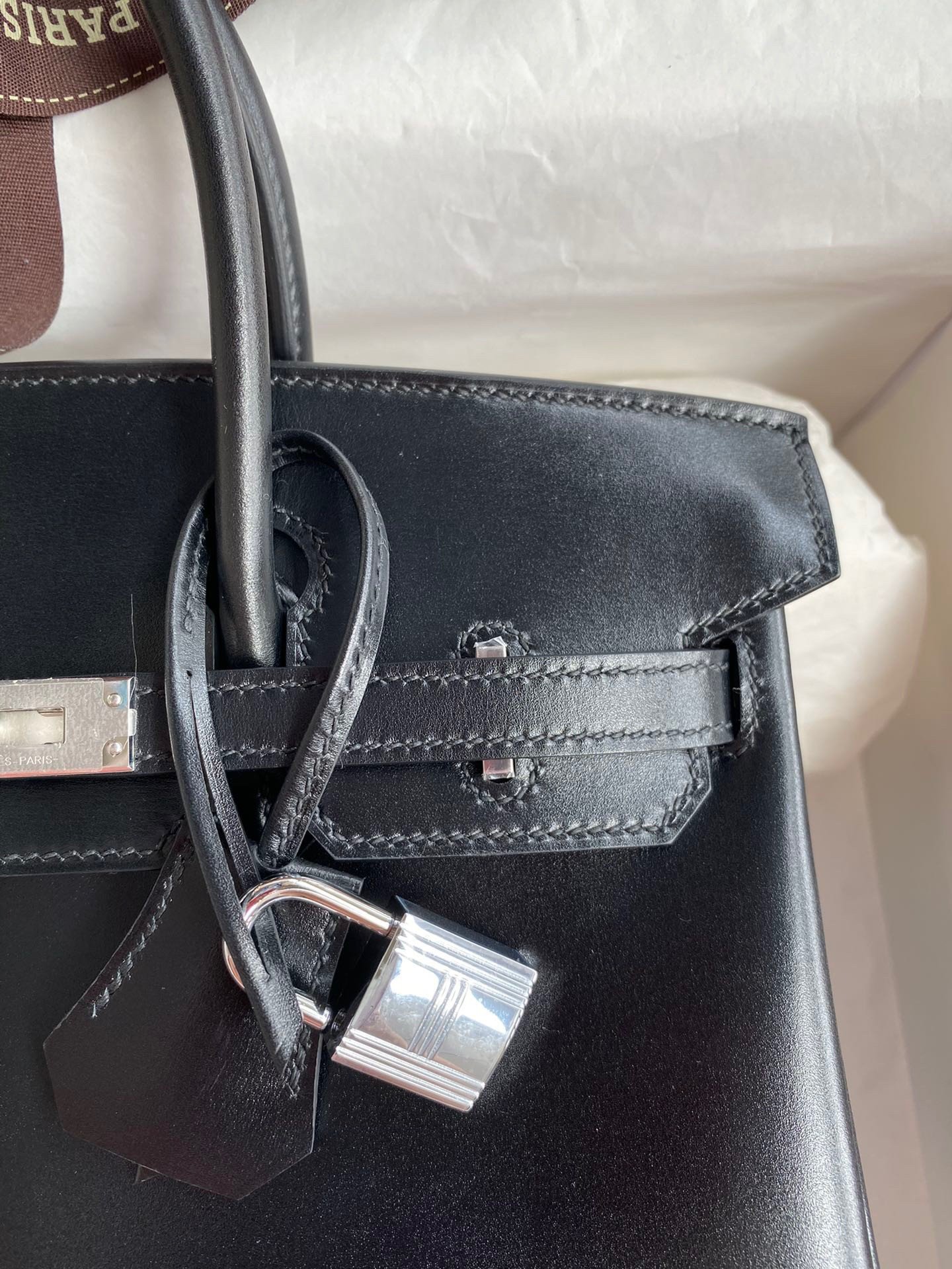 Hermes Birkin 25 Retourne Handmade Bag In Black Box Calfskin