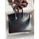 Hermes Birkin 25 Retourne Handmade Bag In Black Box Calfskin