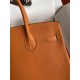 Hermes Birkin 25 Retourne Handmade Bag In Orange Clemence Leather