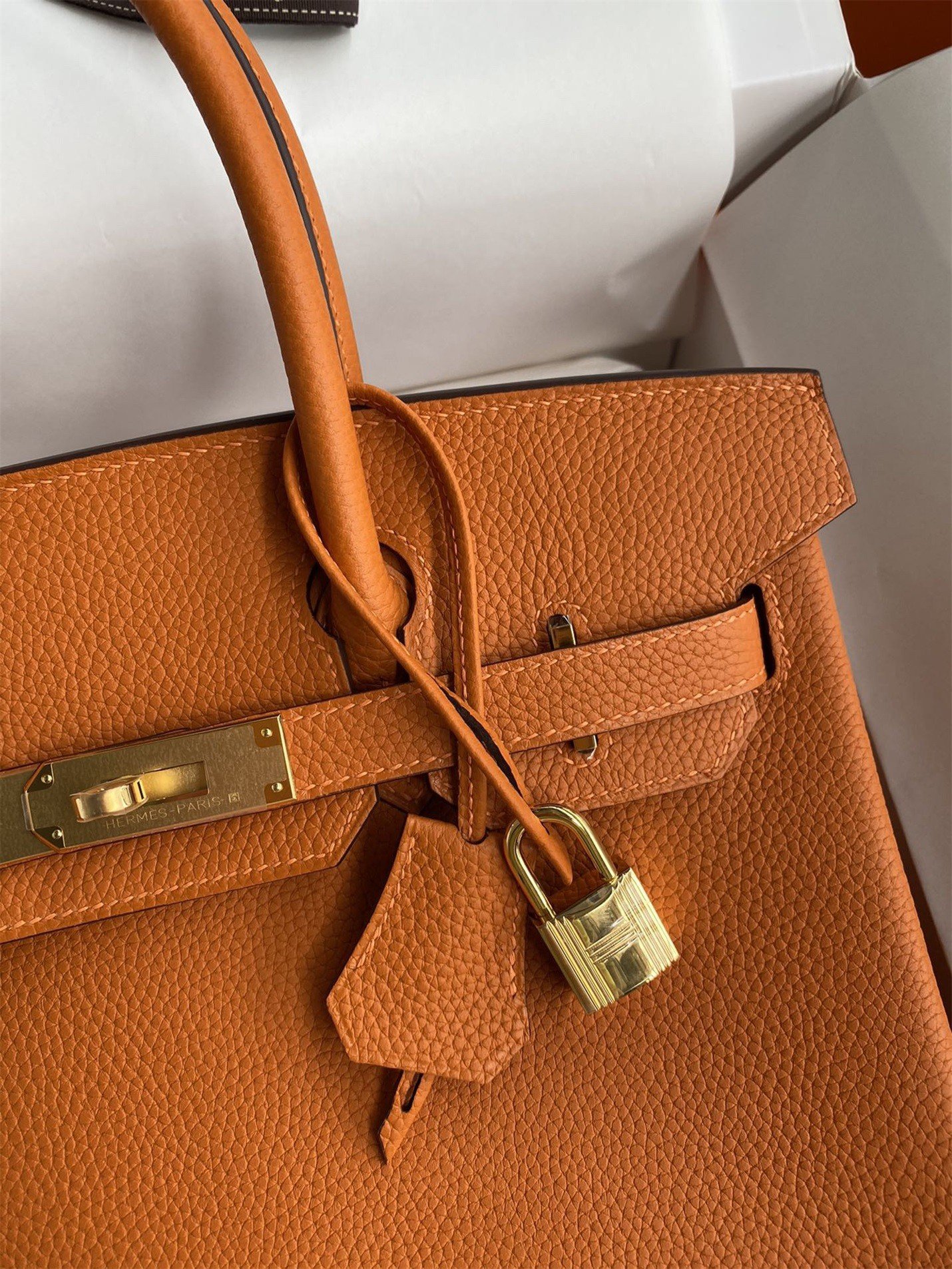 Hermes Birkin 25 Retourne Handmade Bag In Orange Clemence Leather