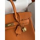 Hermes Birkin 25 Retourne Handmade Bag In Orange Clemence Leather