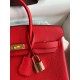 Hermes Birkin 25 Retourne Handmade Bag In Red Clemence Leather