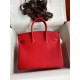 Hermes Birkin 25 Retourne Handmade Bag In Red Clemence Leather