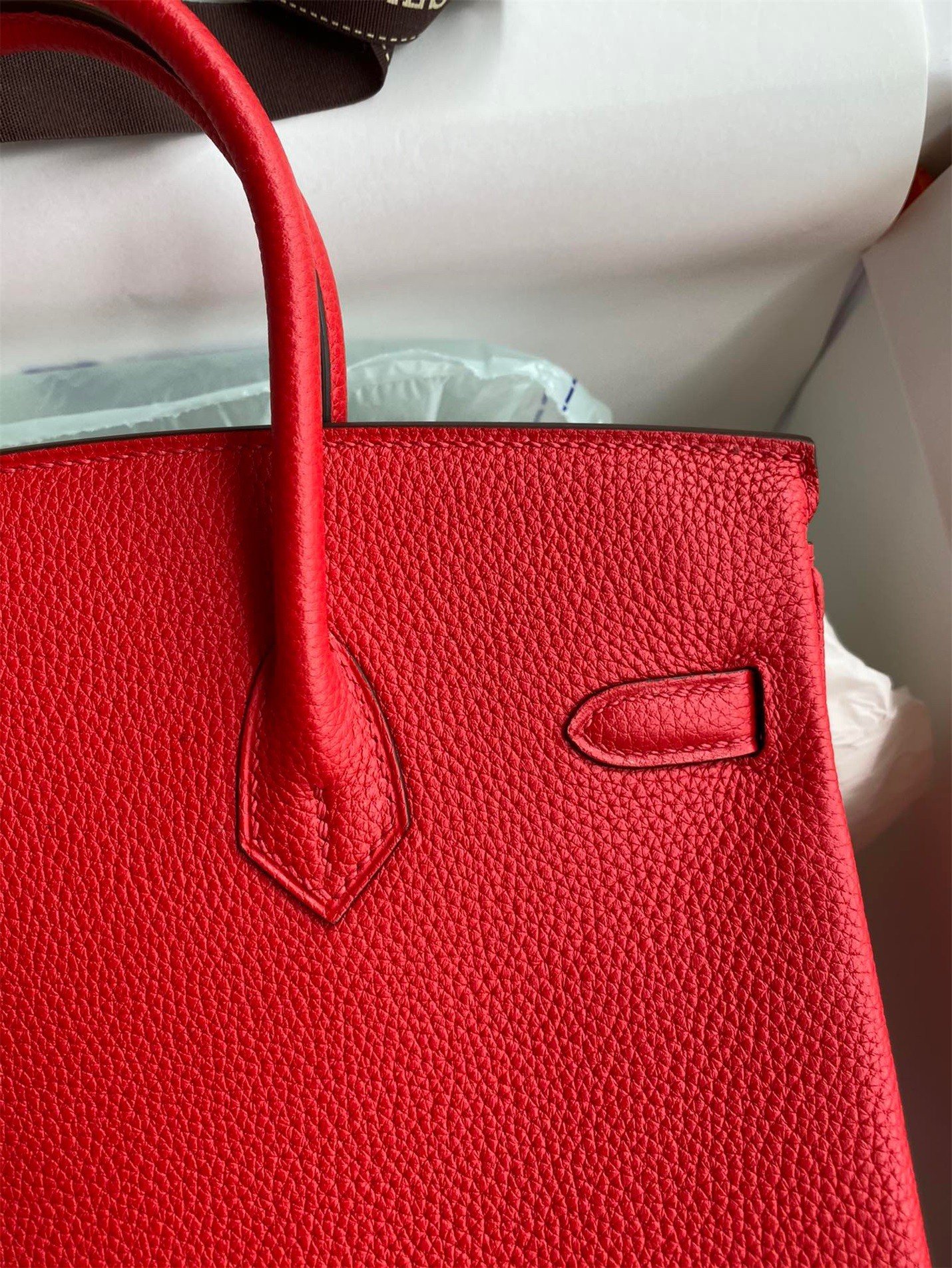 Hermes Birkin 25 Retourne Handmade Bag In Red Clemence Leather