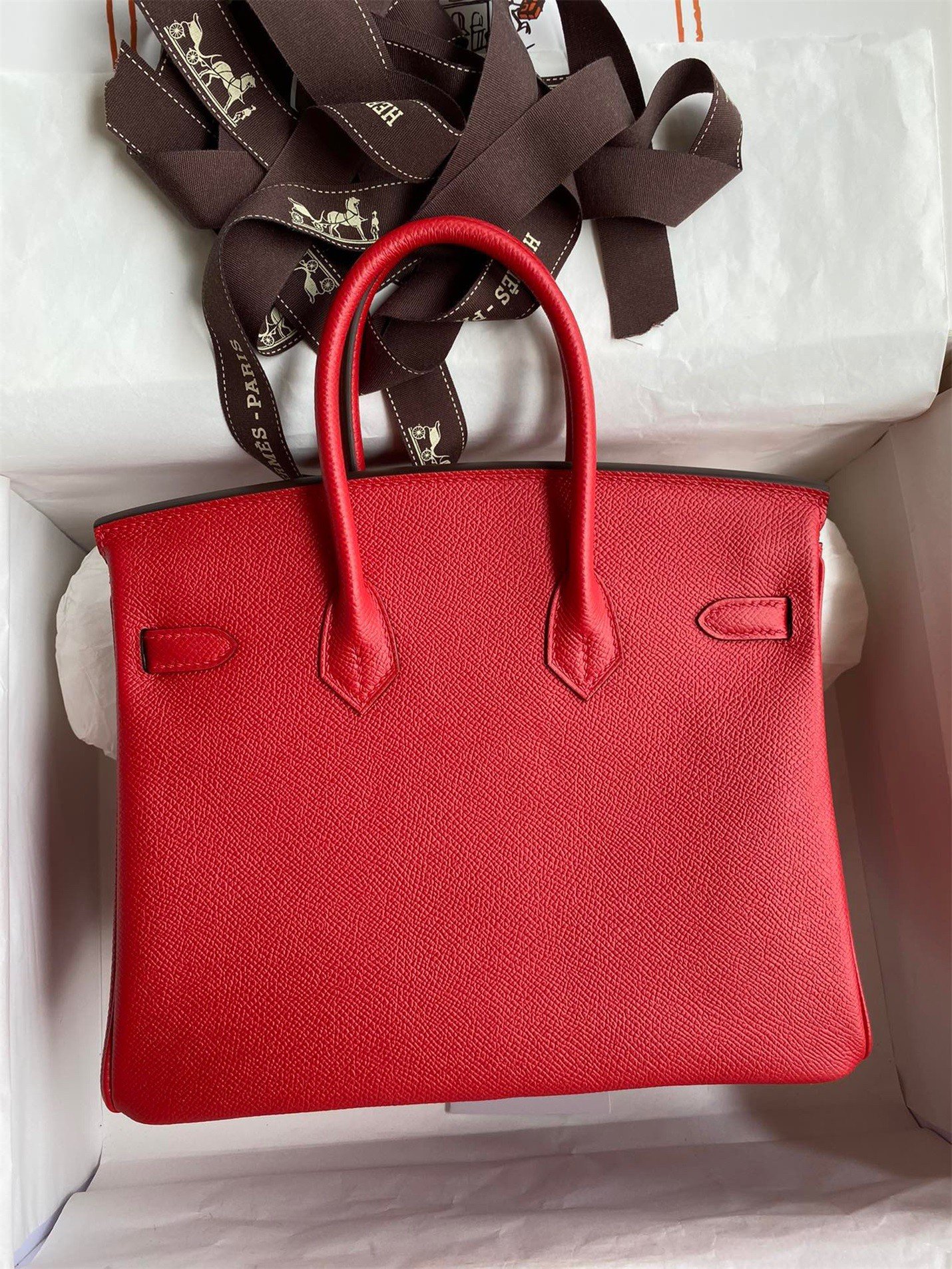 Hermes Birkin 25 Retourne Handmade Bag In Red Epsom Calfskin