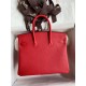 Hermes Birkin 25 Retourne Handmade Bag In Red Epsom Calfskin