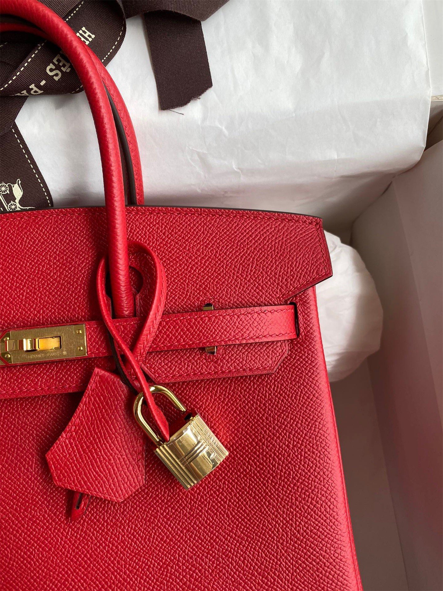 Hermes Birkin 25 Retourne Handmade Bag In Red Epsom Calfskin