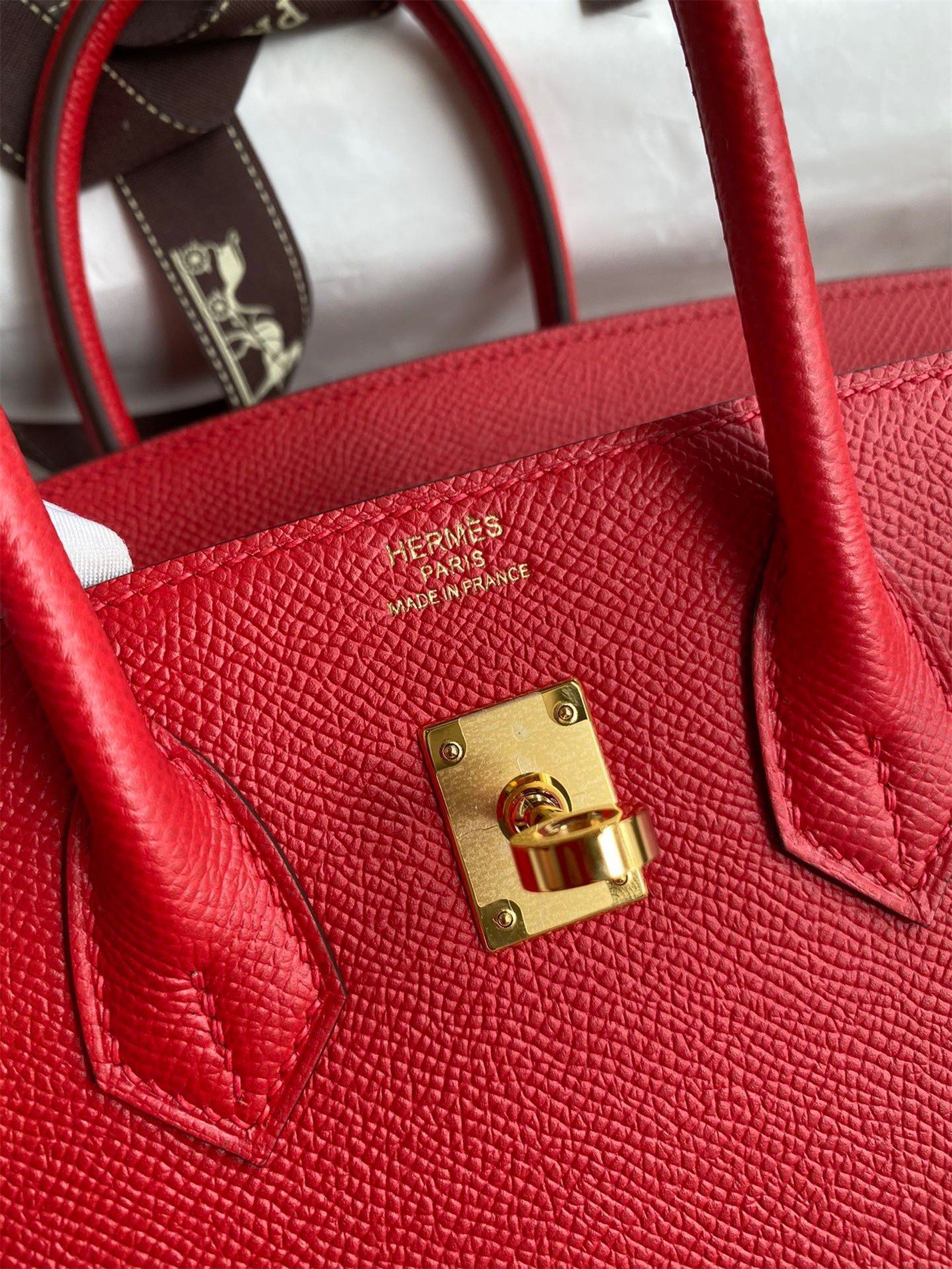 Hermes Birkin 25 Retourne Handmade Bag In Red Epsom Calfskin