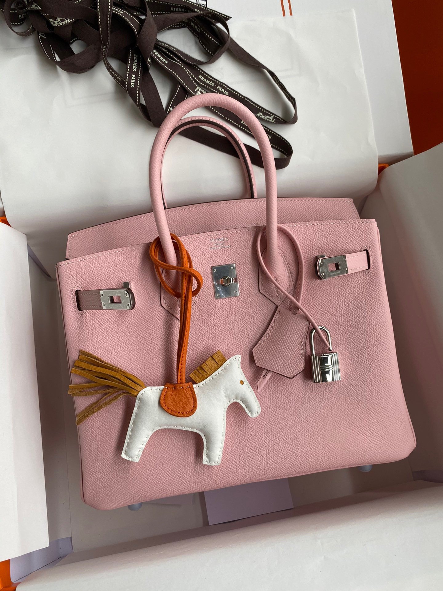 Hermes Birkin 25 Retourne Handmade Bag In Rose Sakura Epsom Calfskin