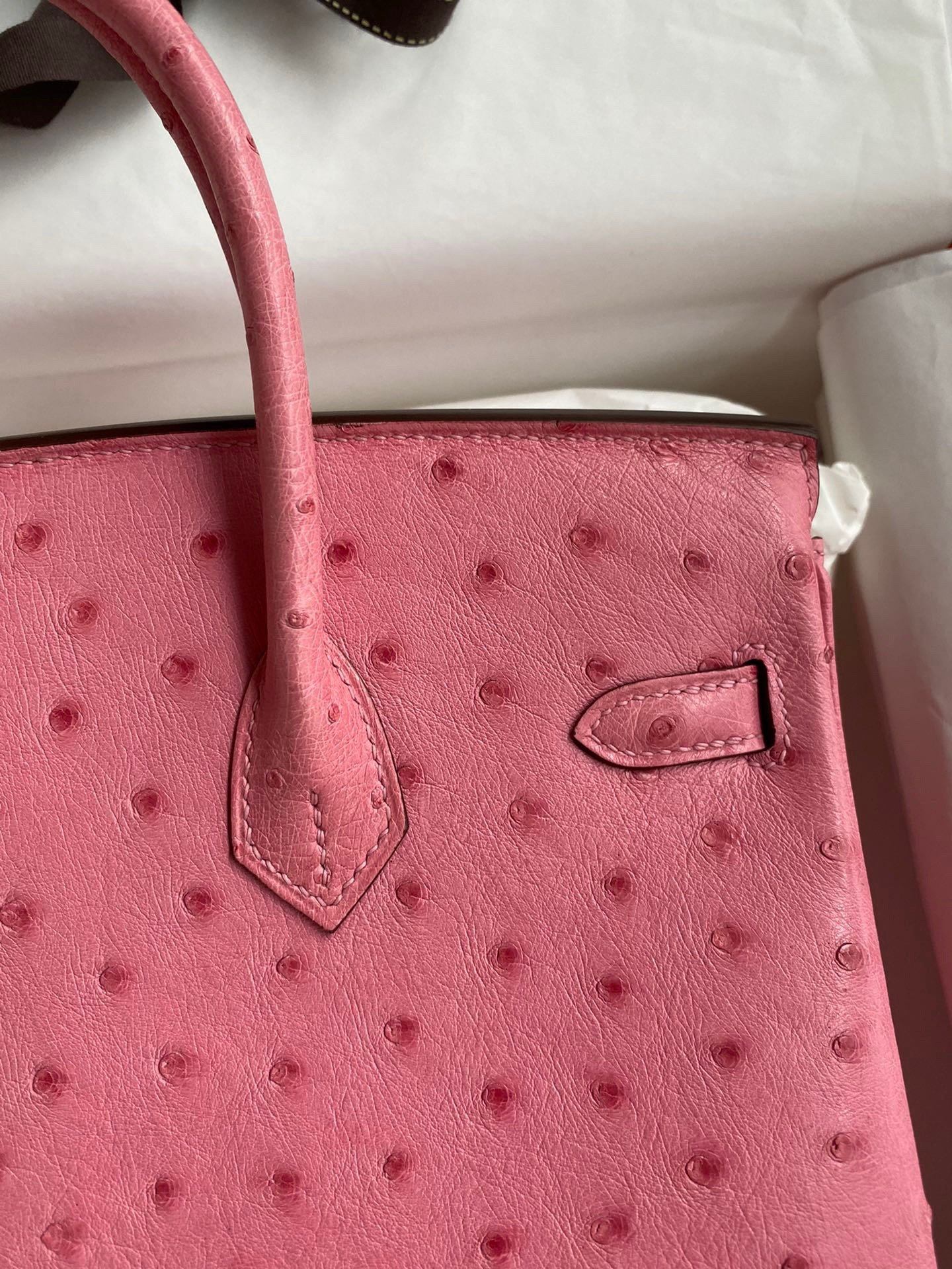 Hermes Birkin 25 Retourne Handmade Bag In Pink Ostrich Leather