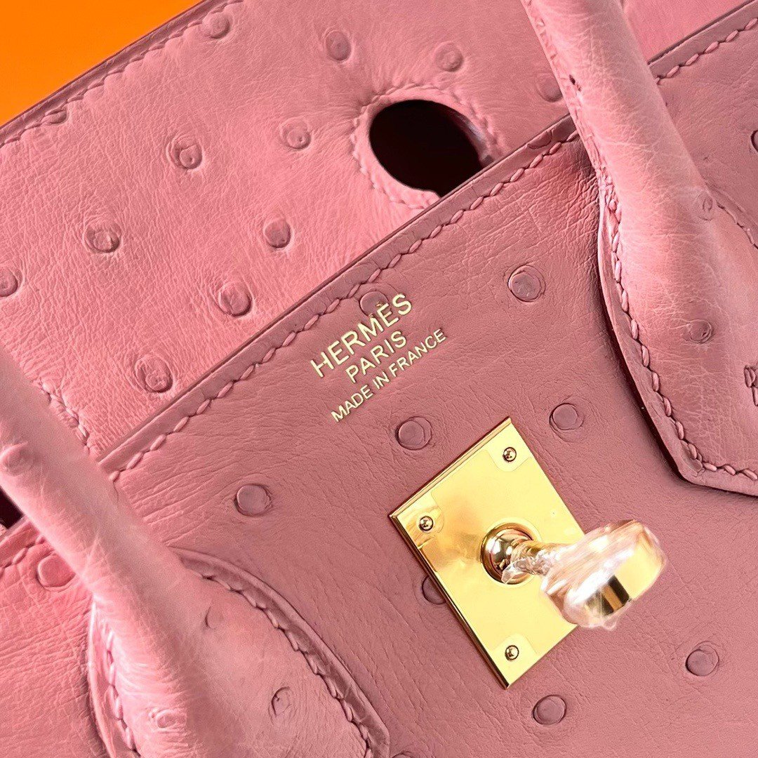 Hermes Birkin 25 Retourne Handmade Bag In Pink Ostrich Leather