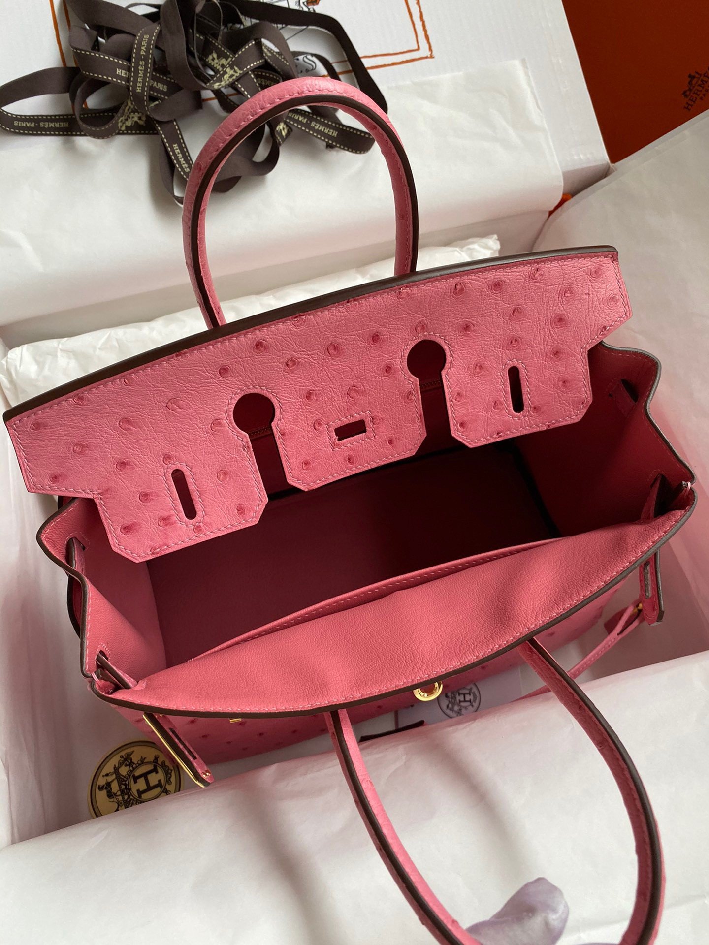 Hermes Birkin 25 Retourne Handmade Bag In Pink Ostrich Leather